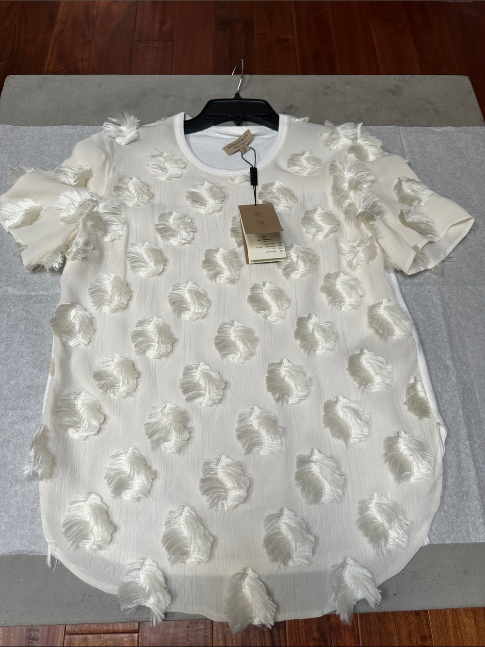 Authentic Burberry textured/fringed Cream and White top